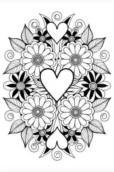 Hearts and Flowers Mandala Coloring Page