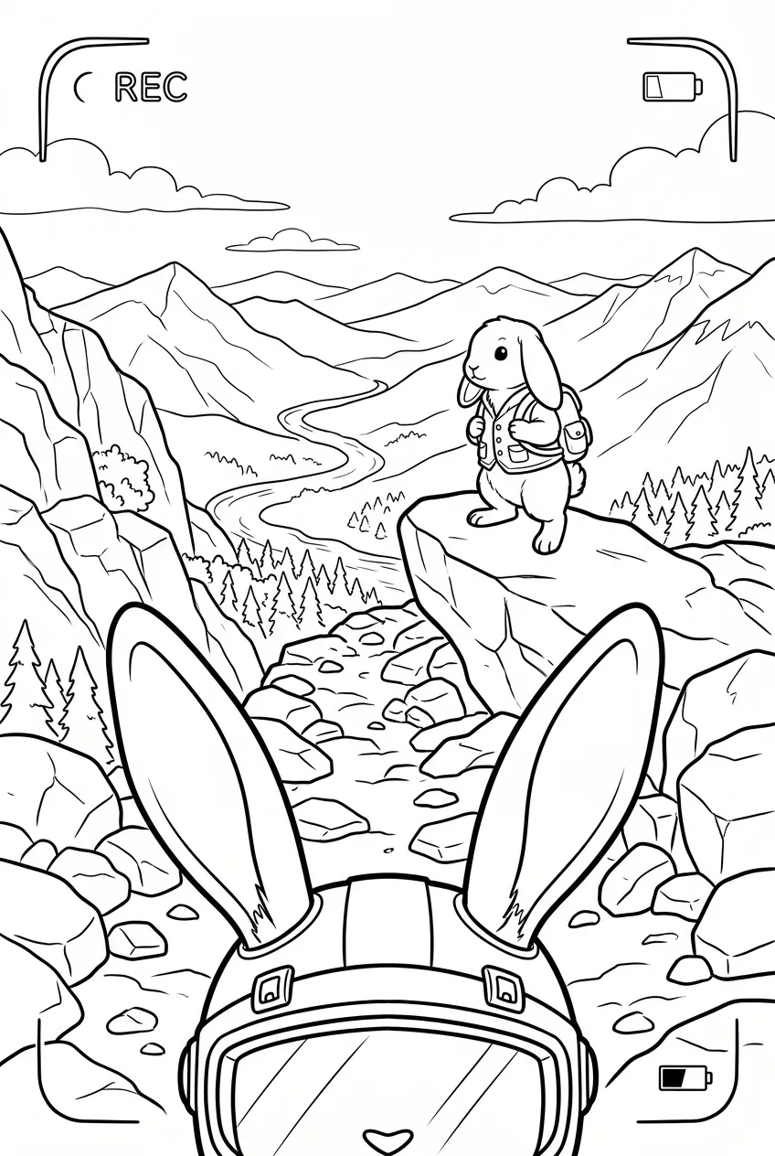 Example coloring page for the Helmet cam shot prompt