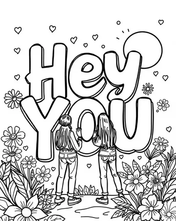 A coloring page of Hey you!