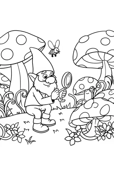Curious Gnome’s Garden Adventure Coloring Page