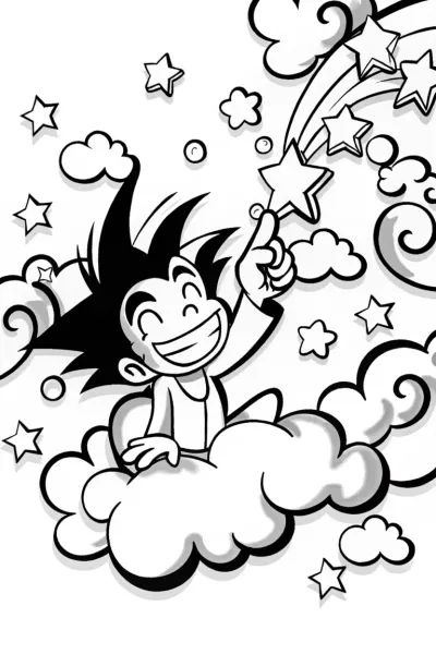 Goku’s Dreamy Starry Adventure Coloring Page