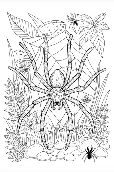 Giant Spider in the Wilderness Coloring Page
