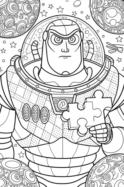 Buzz Lightyear’s Cosmic Puzzle Adventure Coloring Page