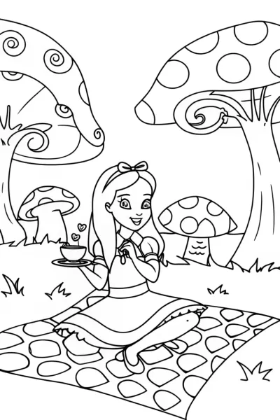 Alice’s Musical Tea Party Coloring Page