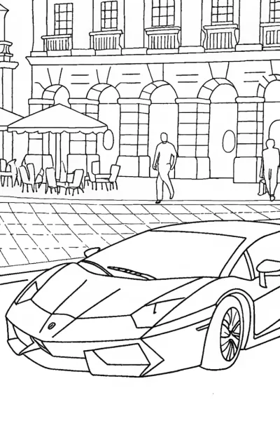 Lamborghini Adventure in the City Coloring Page