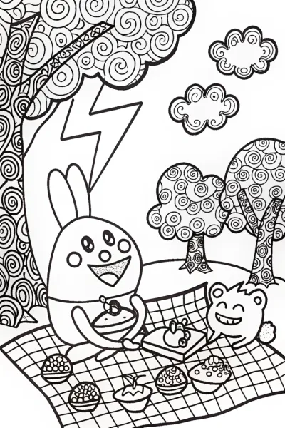 Lightning Bolt Picnic Adventure Coloring Page