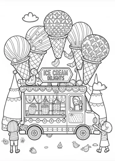 Happy Ice Cream Cone Coloring Fun