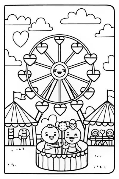 Hearts at the Carnival Coloring Page