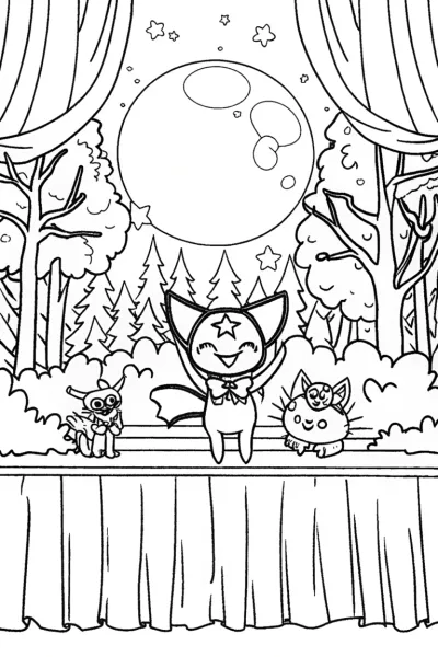 Kuromi’s Spooky Shadow Puppet Show Coloring Page