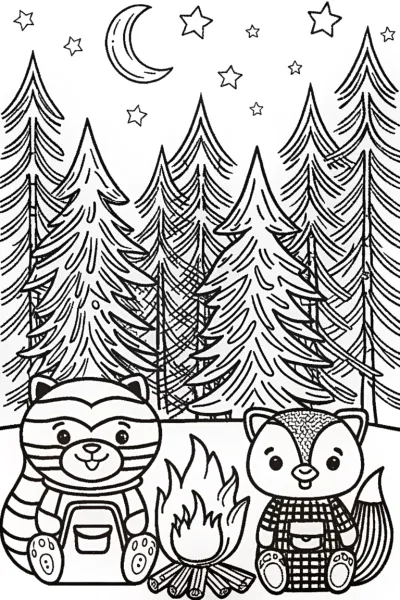 The Cozy Critter Campfire Coloring Page