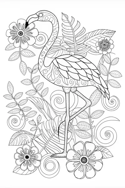 Intricate Floral Flamingo Coloring Page