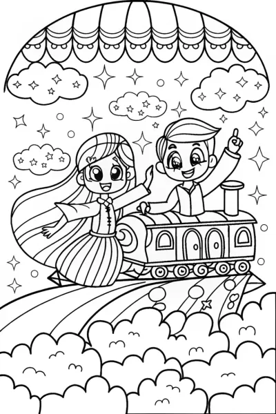 Anime Train Adventure Coloring Page