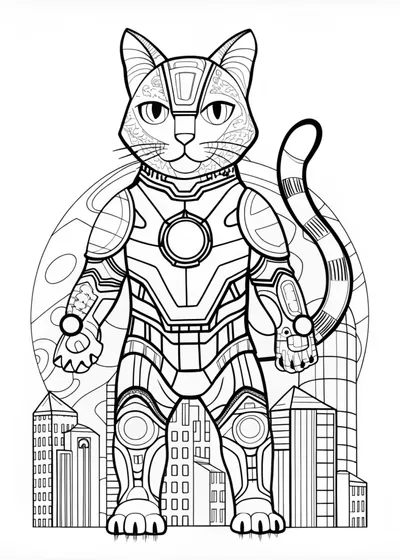 Cyber Feline Warrior Coloring Page