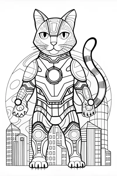 Cyber Feline Warrior Coloring Page