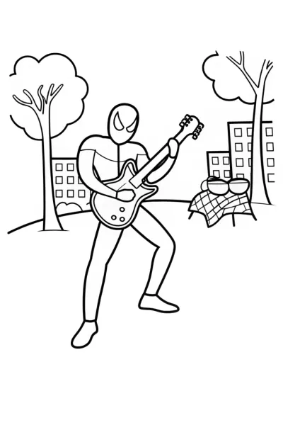 Miles Morales Neighborhood Jam Session Coloring Page