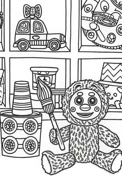 Huggy Wuggy’s Whimsical Workshop Coloring Page
