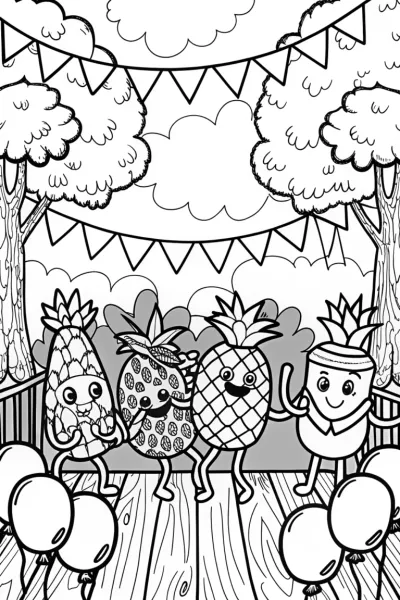 Whimsical Summer Fruit Festival Coloring Page