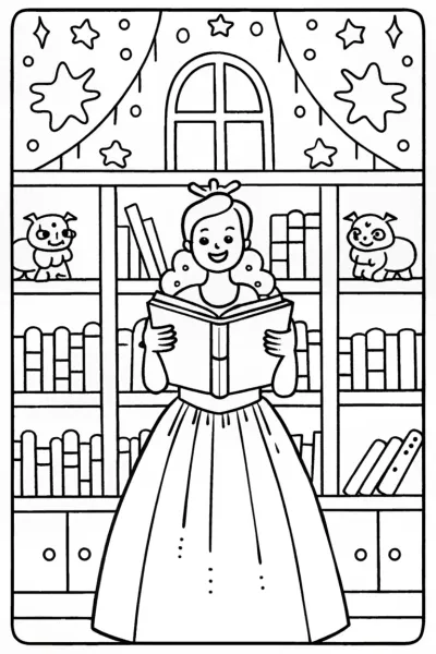 Barbie’s Enchanted Bookshop Adventure Coloring Page