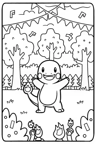 Charmander’s Fire Dance Festival Coloring Page