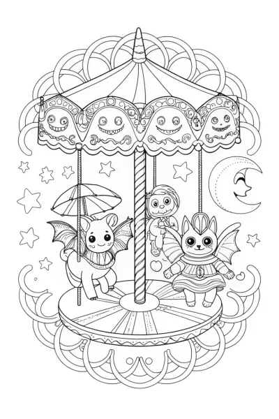 The Haunted Carousel Adventure Coloring Page