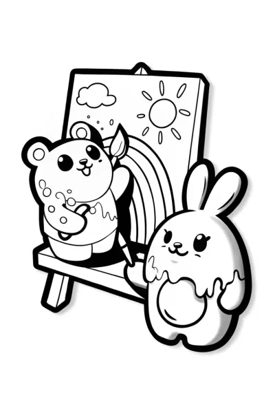 Squishmallow Bear and Bunny Painting Coloring Page