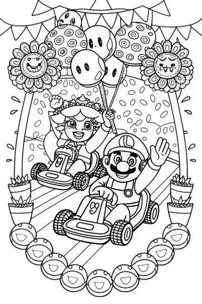 Mushroom Kingdom Kart Parade Coloring Page