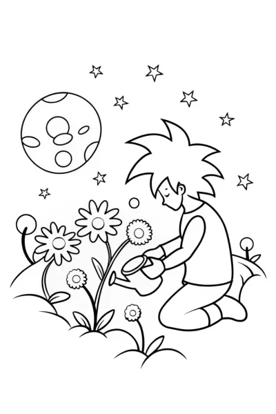 Goku’s Galactic Garden Adventure Coloring Page
