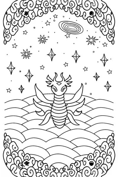 Giratina in a Cosmic Adventure Coloring Page