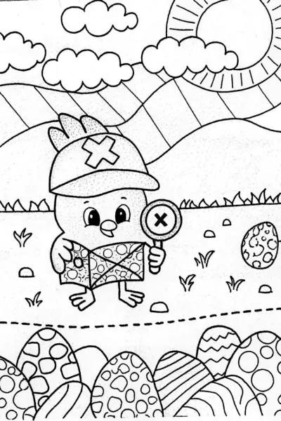 Chick’s Adventure on a Treasure Hunt Coloring Page
