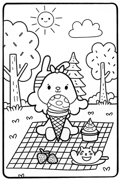 Ice Cream Picnic Adventure Coloring Page