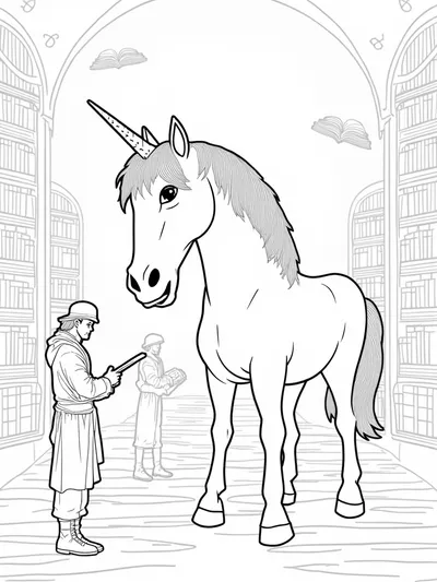Unicorn in a magical library