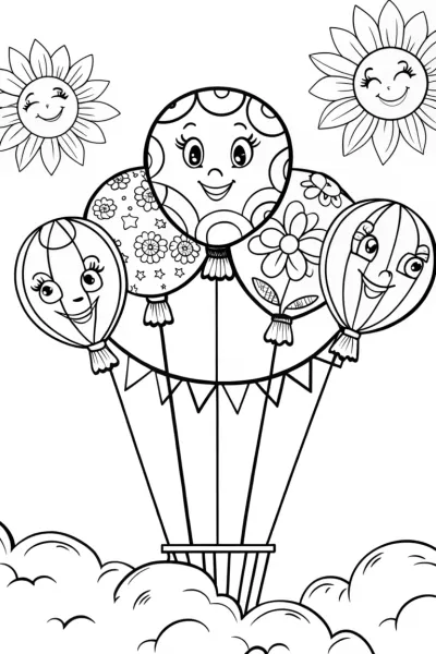 Whimsical Balloon Flower Festival Coloring Page