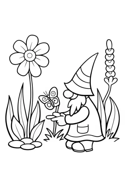 Gnome on a Garden Adventure Coloring Page
