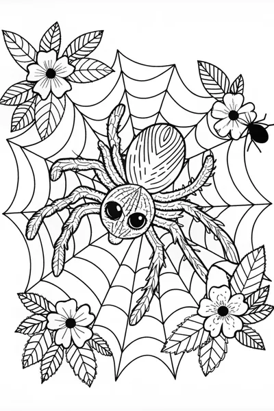 Spider Crawling in Front of Mountains Coloring Page