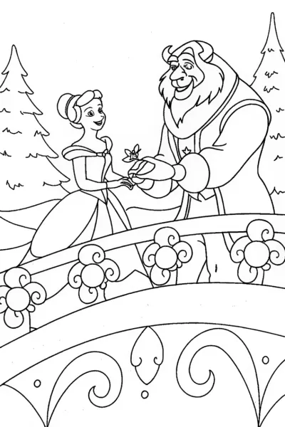 Belle and the Beast Enchanted Bridge Coloring Page