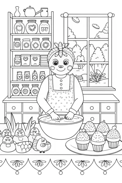 Huggy Wuggy’s Magical Bakery Adventure Coloring Page