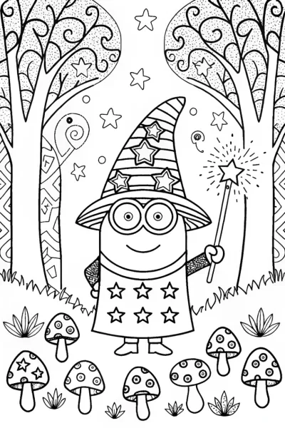 Minion Wizard’s Enchanted Forest Adventure Coloring Page