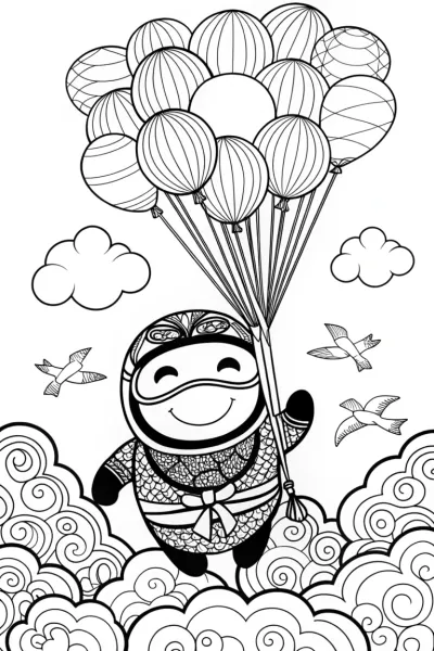 ninja in the sky with balloons