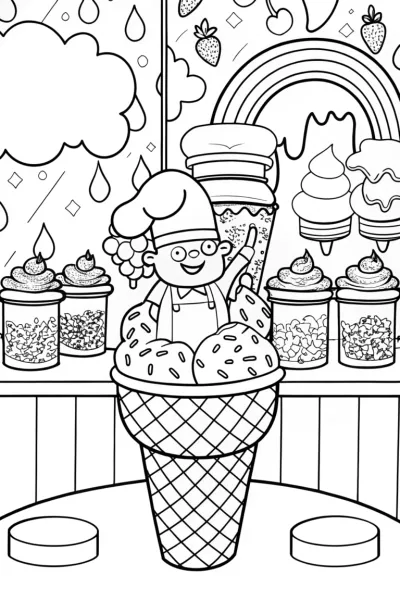 The Ice Cream Chef’s Dream Kitchen Coloring Page