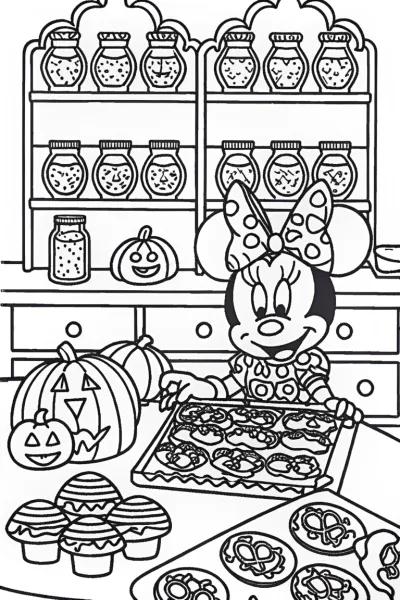 Minnie Mouse’s Enchanted Halloween Bakery Coloring Page