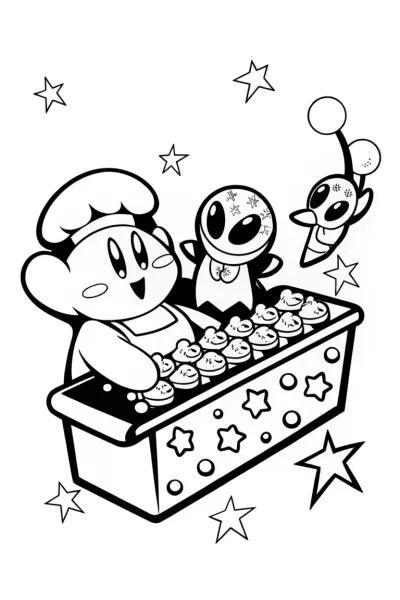 Kirby’s Dreamy Space Bakery Coloring Page