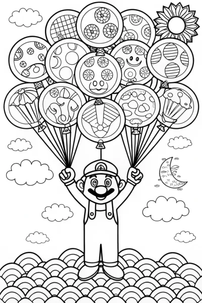 Mario’s Balloon Bonanza Coloring Page