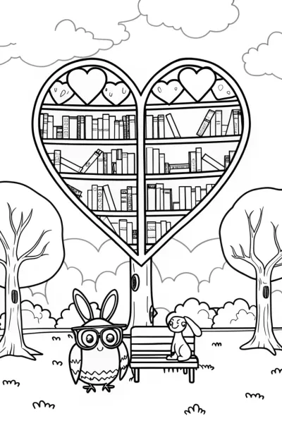 Heartfelt Library Coloring Page