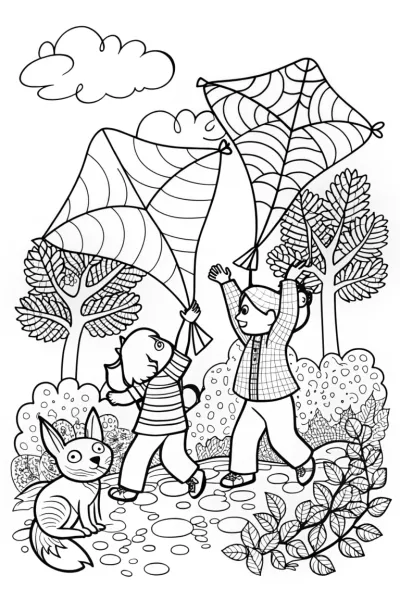Autumn Kite Festival Coloring Page