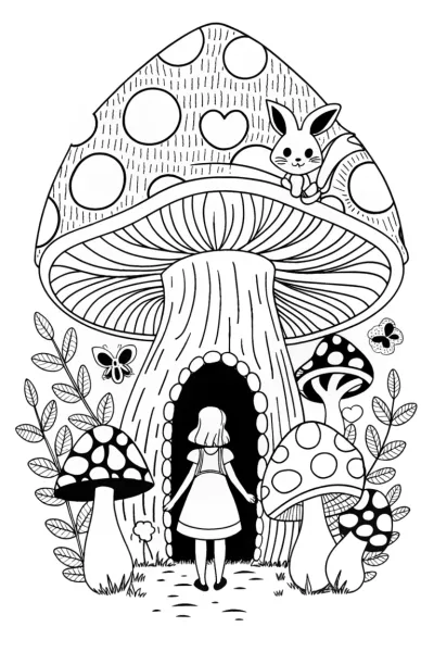 Alice’s Magical Mushroom Maze Coloring Page