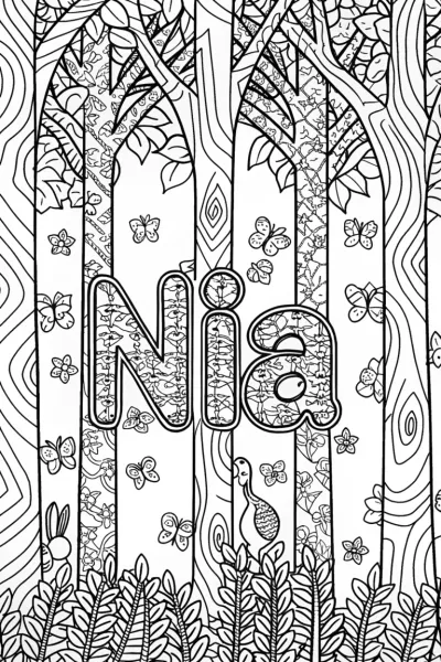 NIA’s Whimsical Forest Adventure Coloring Page