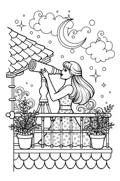 Barbie gazing at the starlit sky coloring page