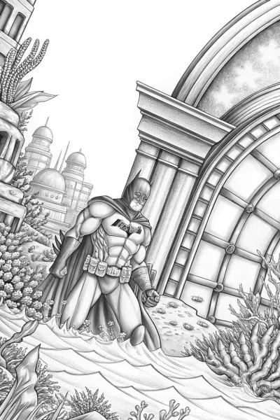 Batman exploring an underwater city