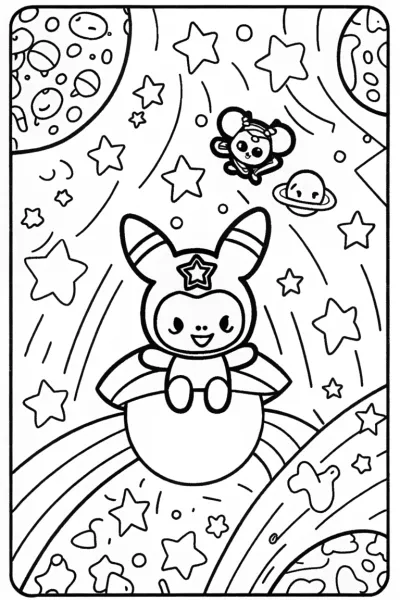 Kuromi’s Cosmic Adventure Coloring Page