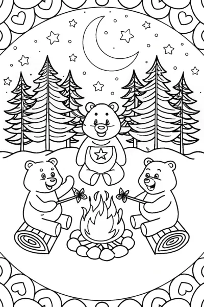 Care Bears Cozy Campfire Night Coloring Page